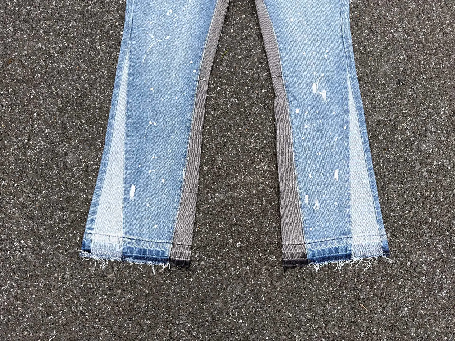 P240💰G01 GALLERY DEPT. Spliced ​​ink splash denim print logo bell bottoms washed jeans Color: black blue Code number: 28 30 32 34
